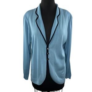 MISOOK Womens Blue Long Sleeve Notched Lapel Button Down Cardigan Sweater Sz L